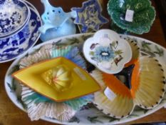 A Collection of Miscellaneous Continental and English Porcelain, including Shelley shell form