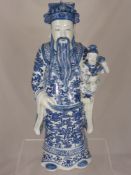 Two Chinese Blue and White Porcelain Figures of Wise Men, the figures having impressed marks to