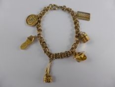 A 14 ct Yellow Gold Charm Bracelet, with six gold charms including a rice bowl, abacus among them,