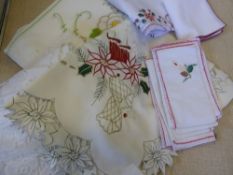 Quantity of Table Linen, together with an antique child`s Broderie Anglais dress, a head scarf with