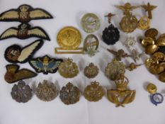 A collection of Insignia relating to the Royal Air Force including cap badges, pilots cloth wings,