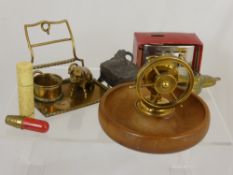 A collection of miscellaneous items incl. opera glasses, vintage money box, needle cases, brass nut
