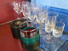Twelve Vintage Liqueur Glasses, three with delicate etching and two shot glasses together with a