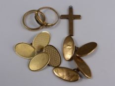 Miscellaneous Gold Jewellery, including two pairs cuff links, two rings and a cross, approx. 12.5