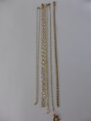 Collection of misc chains including four gold metal stamped 9k, one 9ct chain and two gold chains