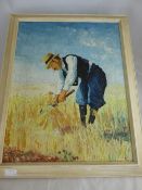 20th Century Acrylic on Canvas depicting a `Summer Harvest Scene` approx 57 x 43 cms