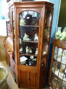 Oriental Fruitwood Corner Cabinet, glazed door and sides to top, cupboard beneath, approx 80 x 52 x