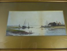 A Water Colour on Paper, artist unknown, depicting fishing boats 28 x 12 cms together with two