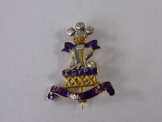 9ct hallmark White and Yellow Gold and Enamel Lancashire Regiment pin brooch.