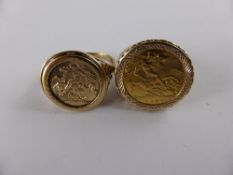 Two Gentleman`s 9ct gold sovereign style rings, approx 14.5 gms