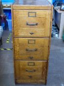Vintage oak filing cabinet having three drawers, approx. 69 x 46 x 112 cms.
