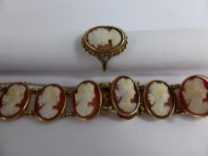 9ct hallmark Gold and Cameo bracelet together with a 9ct gold Cameo ring.