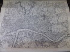 Antique scroll map of London in 1741 - 5 by John Rocque,  photolithographed and published by Edward