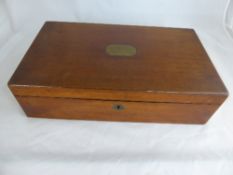 Victorian Mahogany Writing Box, the box with brass plaque which reads `Presented to Mr James Lewis,