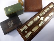 Collection of misc. items incl. ivory letter opener decorated with a beetle, rosewood and mother of