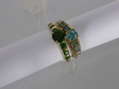 Lady`s 9ct Diamond and Aquamarine Ring, Size O, approx 2.2 gms together with a lady`s green stone