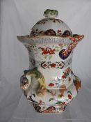 Large Fenton Stoneworks Ironstone lidded vase, the hand painted Imari style vase having dolphin