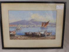 M. Gianni (Italian) Mixed Media Paintings, depicting Naples and Vesuvius in the background and a