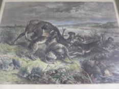 G.B. Goddard, an etching of a dog hunting a stag entitled ""At Bay"" 26 x 35 cms together with a
