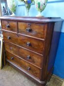 Large Victorian mahogany chest of drawers having two short and three graduated long drawers,