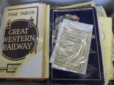 Two boxes of railway maps and timetables comprising a few reproduction but mostly original