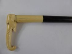 A Gentleman`s Rosewood Walking Stick, with an Ivory handle which takes the form of an elephant`s