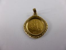 Fine Gold 1/20 oz angel coin, dated 1985 presented in a 9ct gold mount.