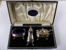 Solid Silver Cruet Set, Birmingham hallmark, m.m D L Ltd including two salts, a pepper in the