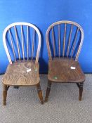 Pair of Victorian oak children`s chairs, both being spindle backed (2)