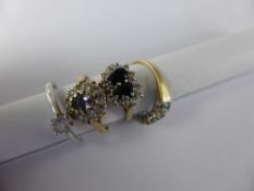 Three 9ct Ladies Rings, including Sapphire and White Stone, Size H, Blue and White Stone,Size K,