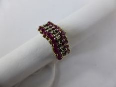 Lady`s Yellow Metal Ring set with two rows of rubies, Size L, approx 2.5 gms