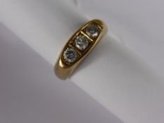 Lady`s 9 ct Yellow Gold Three Stone Diamond Ring, 3 x 16 pts diamonds, Size L, approx 3.3 gms.