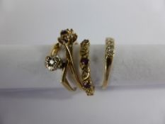 Four Lady`s 9ct Gold Rings, including Solitaire Diamond Size O, Seven Stone Diamond Ring Size L,