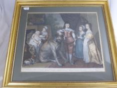 Hand coloured antique engraving entitled Charles Prince of Wales, James Duke of York, Princess