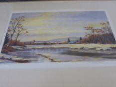 Two prints by Winston Medoran depicting a tranquil lake scene entitled ""Winter Landscape"" and ""