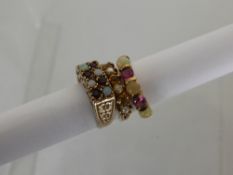 Three Lady`s 9ct Gold Fancy Rings, approx 7.9 gms total.