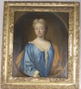 Antique Oil on Canvas depicting a lady in 17th Century Costume. The portrait framed a gilt frame,