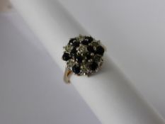 Lady`s 9ct Yellow and White Gold Diamond and Sapphire Cluster Ring, Size J, approx 2.2 gms