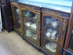 Mid-Victorian walnut break front credenza having ormulu mounts, box wood inlay, some ebonising and