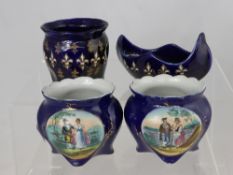 French 19th Century Porcelain Bowls, of Fleur de Lys design on cobalt ground, together with