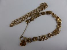 9ct gold hallmarked bracelet with heart shaped clasp together with a 9ct chain bracelet, approx 14