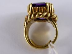 Antique Indian Yellow Gold Amethyst Ring, the stone measures 18 x 15 mm set in a fancy rope and