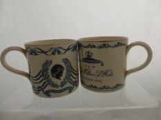 Two Fine Bone China Richard Guyatt Commemorative Mugs for the birth of Prince William of Wales 1982
