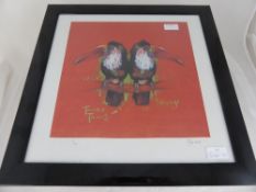 Signed Minter Kemp Print, depicting entitled `Tangerine Toucans`, 71/100 signed in pencil to lower