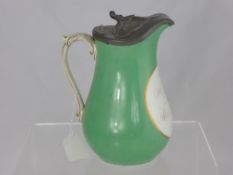 A Green Glazed Porcelain Wedding Jug commemorating the marriage between Stephen and Mary Ann Oxton,