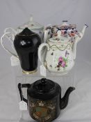 Collection of English porcelain teapots incl. Johnson Bros. blue and white teapot, Wedgwood