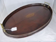 Edwardian mahogany Inlaid twin handled oval tray, approx. 39 x 58 cms. together with two vintage