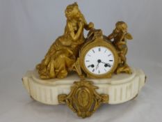 French Alabaster Mantel Clock, 19th Century, the movement marked E. Pannard, striking on a bell,