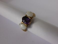Lady`s Yellow Gold Opal and Amethyst Victorian Ring, Size N, approx 3.4 gms.