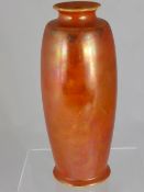 Ruskin orange lustre tulip vase having leaf design to the top, impressed marks to the base, approx.
